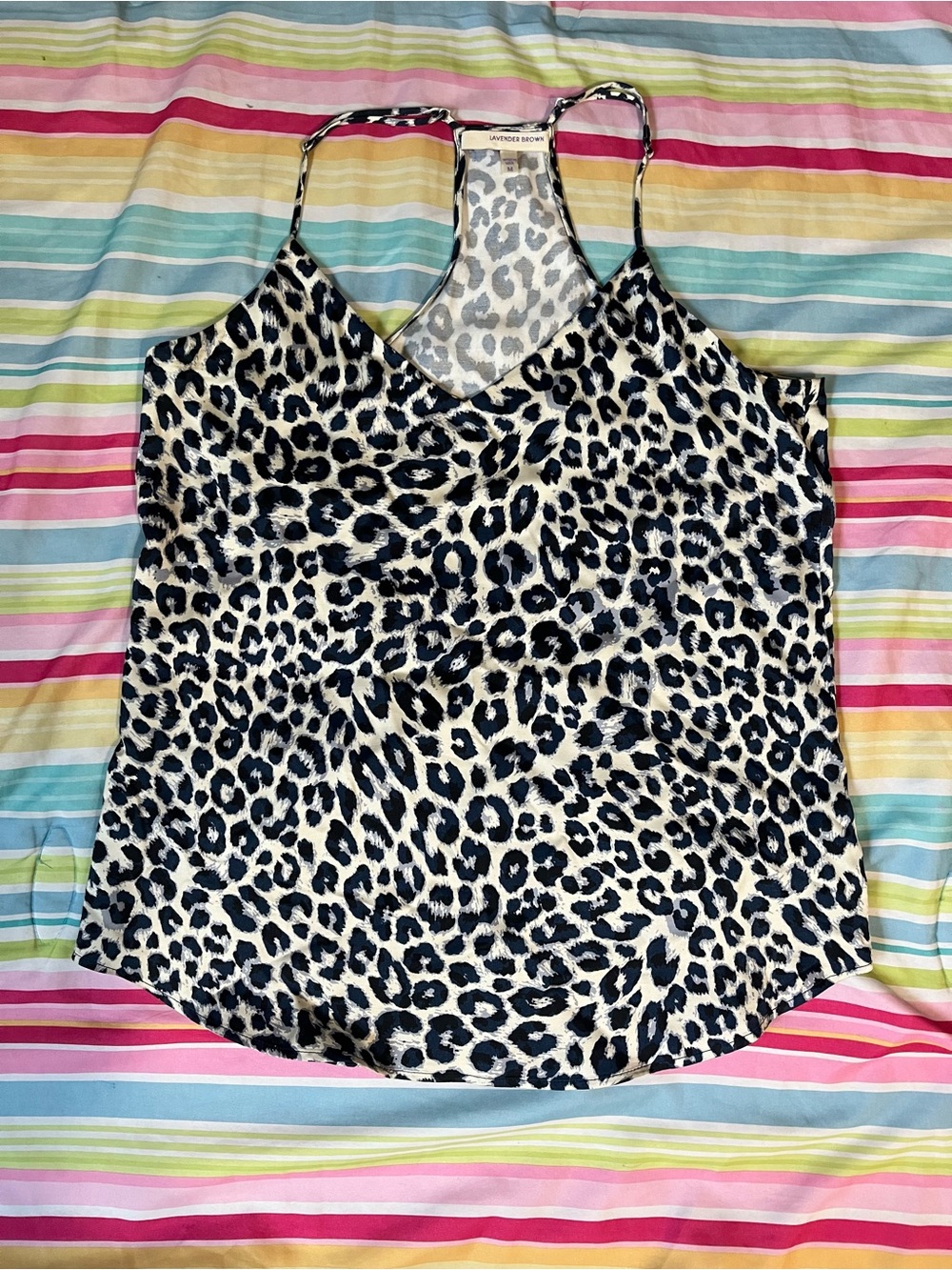 Lavender Brown Leopard Print Satin Cowl Neck Camisole - Black & Cream